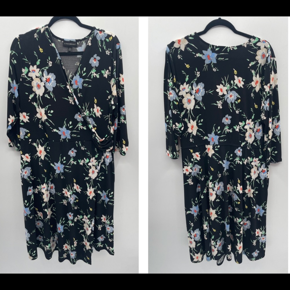 Lane Bryant black floral print faux wrap dress